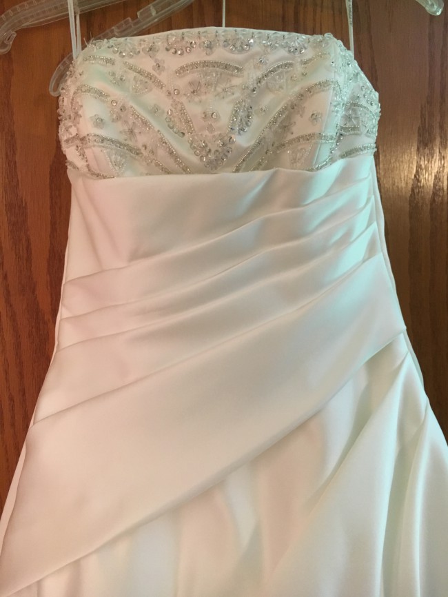 Alfred Sung, White, strapless, beaded. Adjustable back weaving
