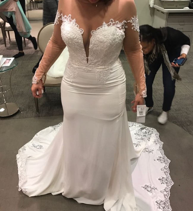 Galina Signature Crepe Wedding Dress with Lace Inset Train